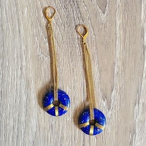 Blue lapis disc chain drop earrings